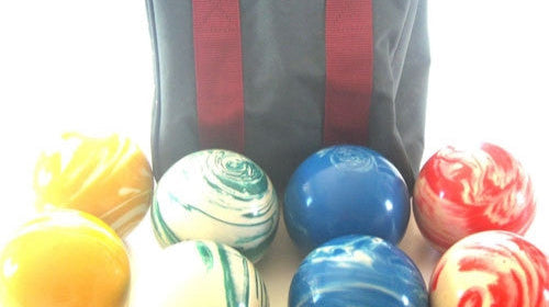 Marbleized EPCO 107mm tournament bocce set, the natural upgrade from a Halex bocce set