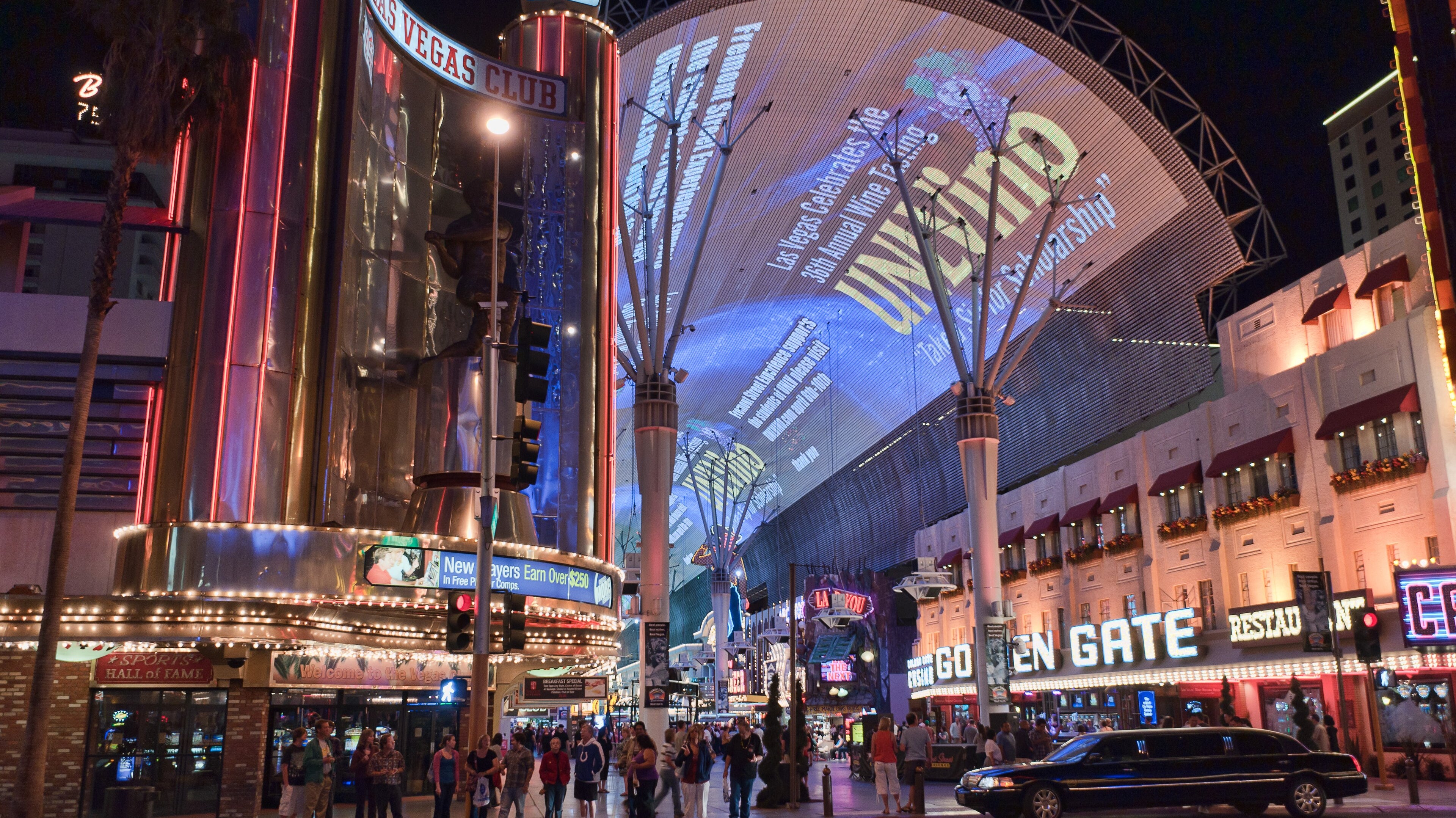 Las Vegas Fremont Street Experience neon lights and pedestrian area