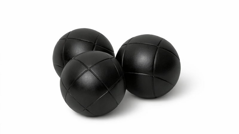 Black bocce ball set close up