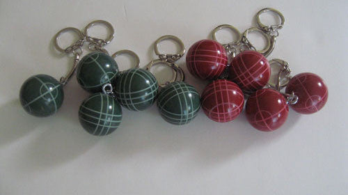Bocce keychains, an affordable bocce gift under $100 for office exchanges and gifting