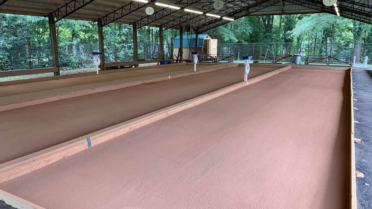 Outdoor bocce courts in Valdese, North Carolina used for casual and league play