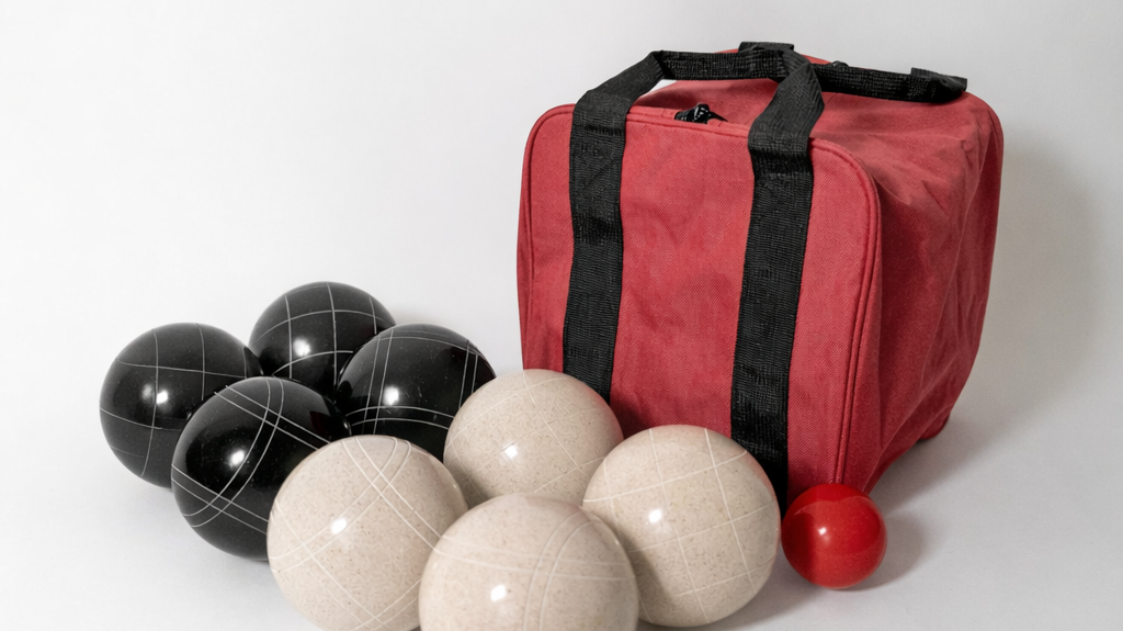 EPCO 107mm Tournament Black and White 8-ball bocce set, the standard regulation kit for adult bocce play