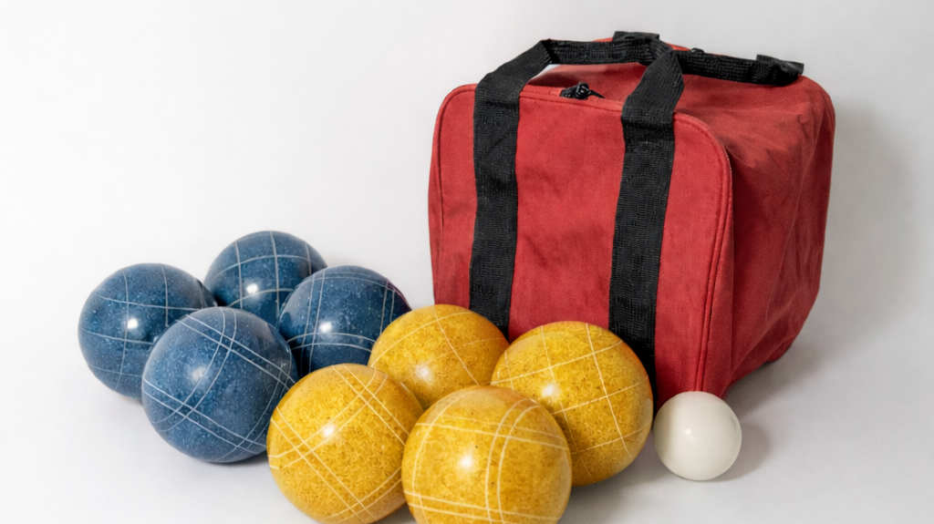 EPCO 107mm Tournament Rustic Yellow/Blue 8-ball bocce set, the standard adult-tier backyard kit