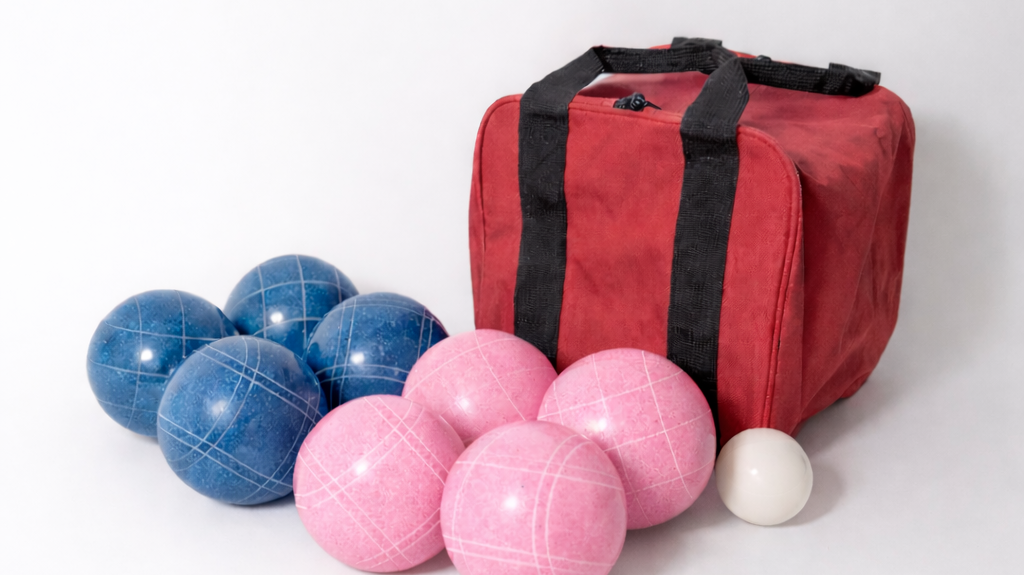 EPCO 107mm Tournament Pink/Blue 8-ball bocce set, the league-pace tournament configuration