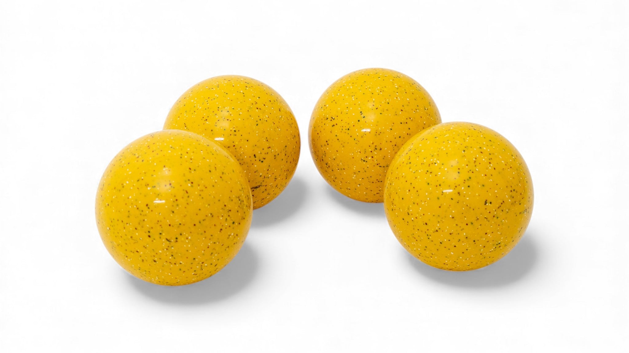 110 mm neon yellow speckled glo bocce balls, high-visibility for clean scoring at any distance
