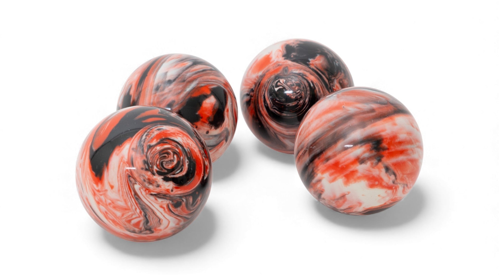 Black orange and white marble engraved bocce ball set