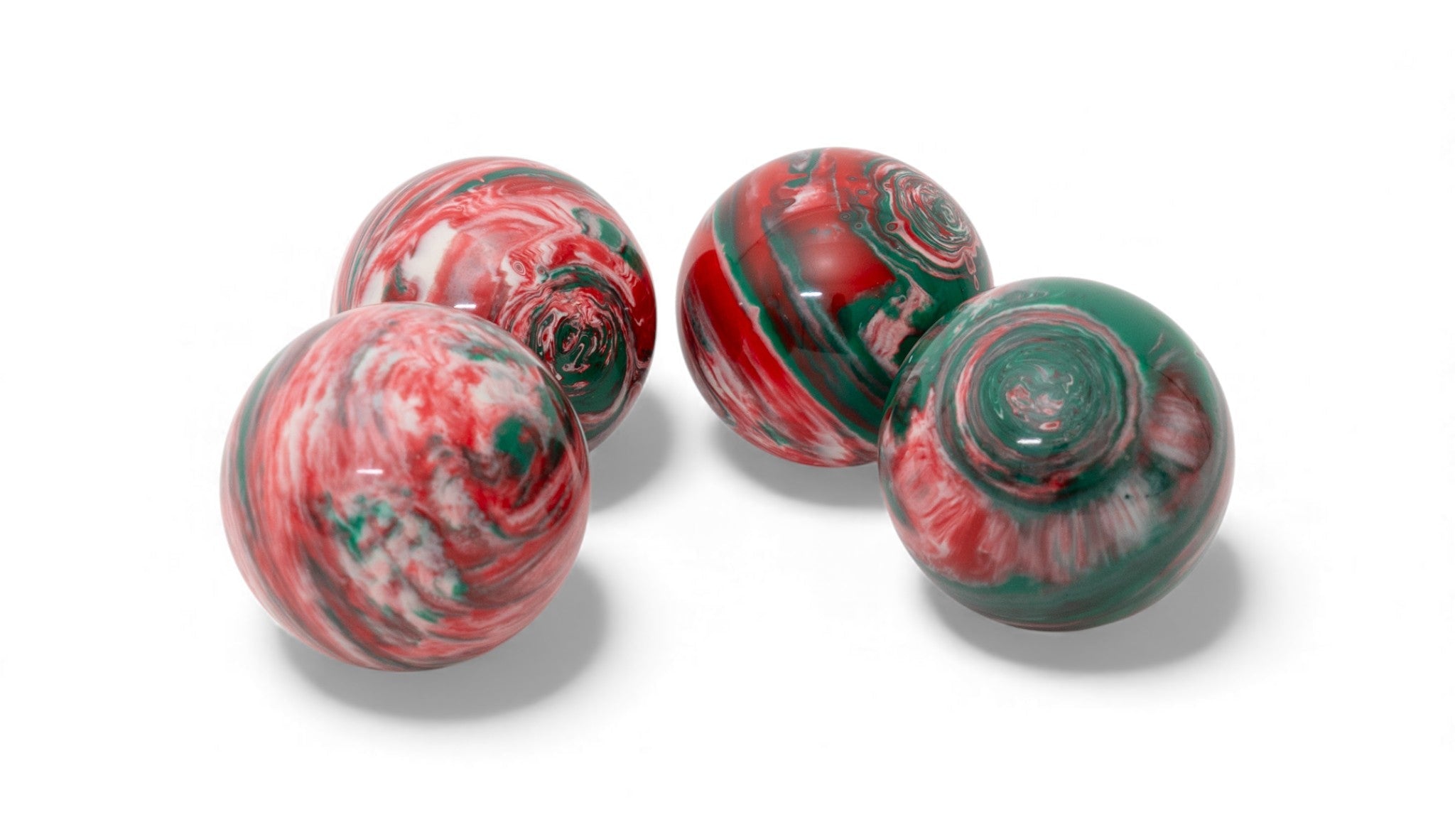 107mm red, white, and green marble bocce balls in Christmas colors, a premium holiday bocce gift