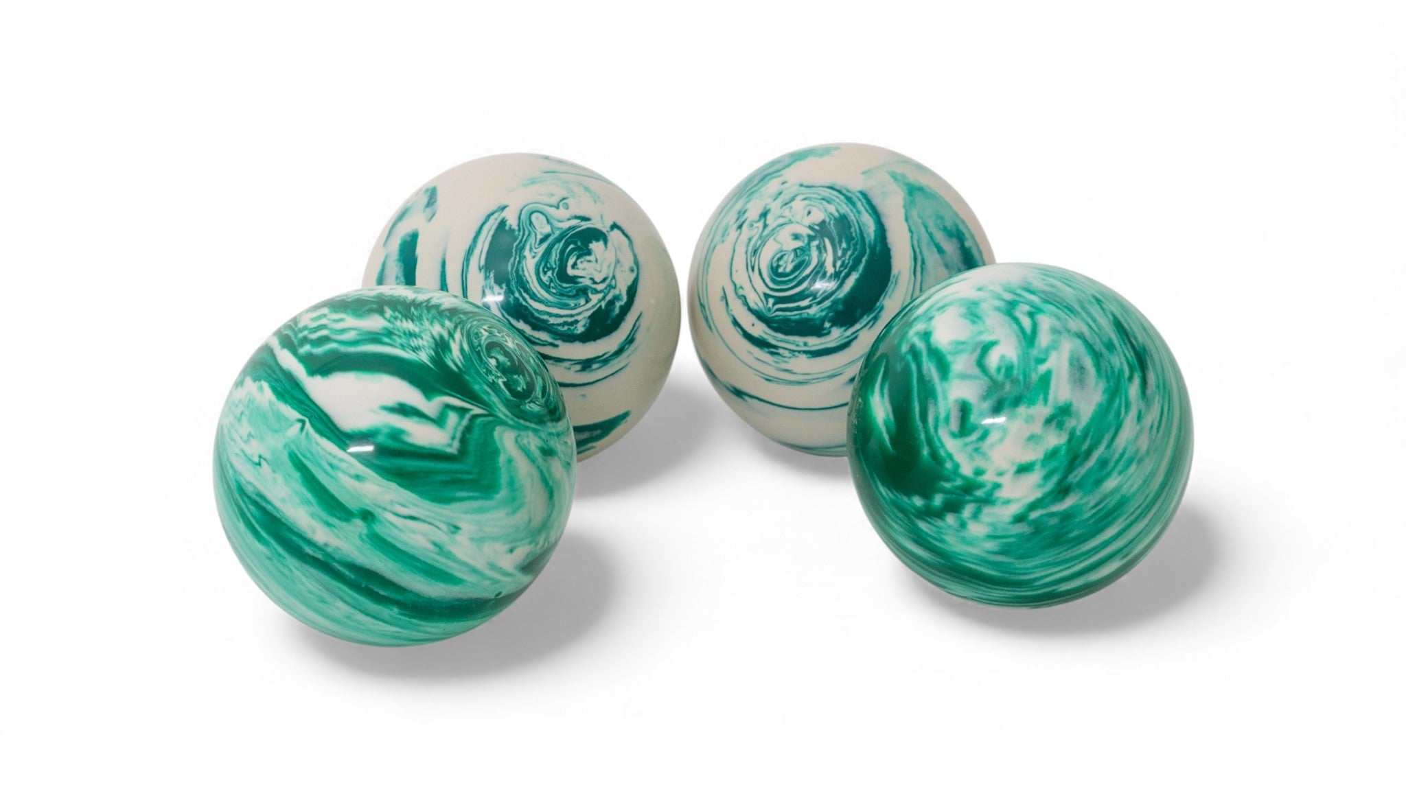 Green and white marble bocce ball set for corporate branding