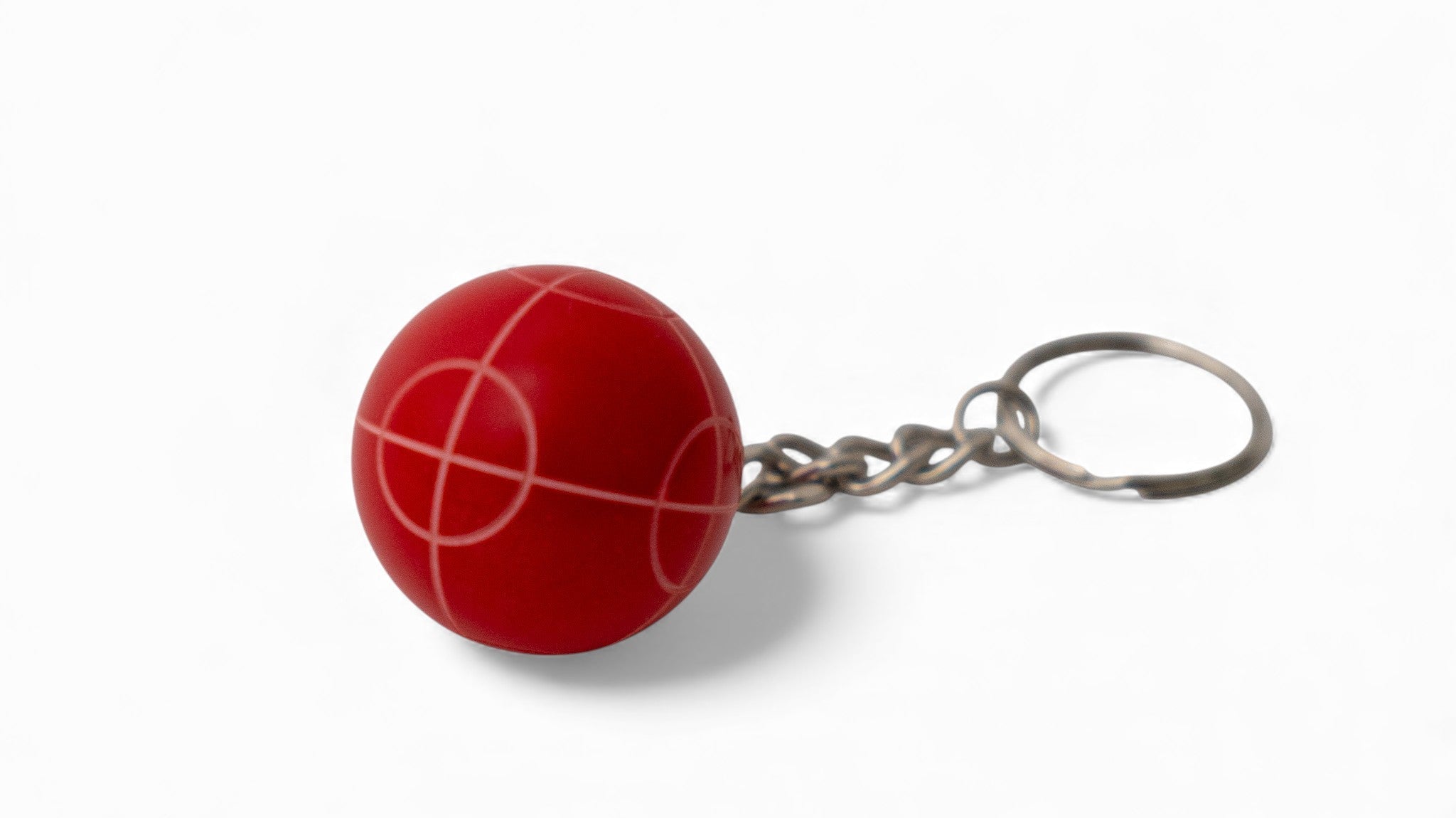 Red bocce keychain close up