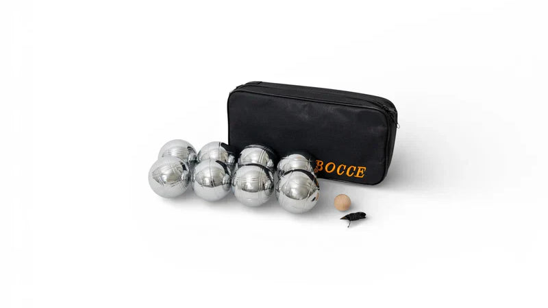 Bocce ball size by age comparison featuring a 73mm metal petanque boules 8-set bundle