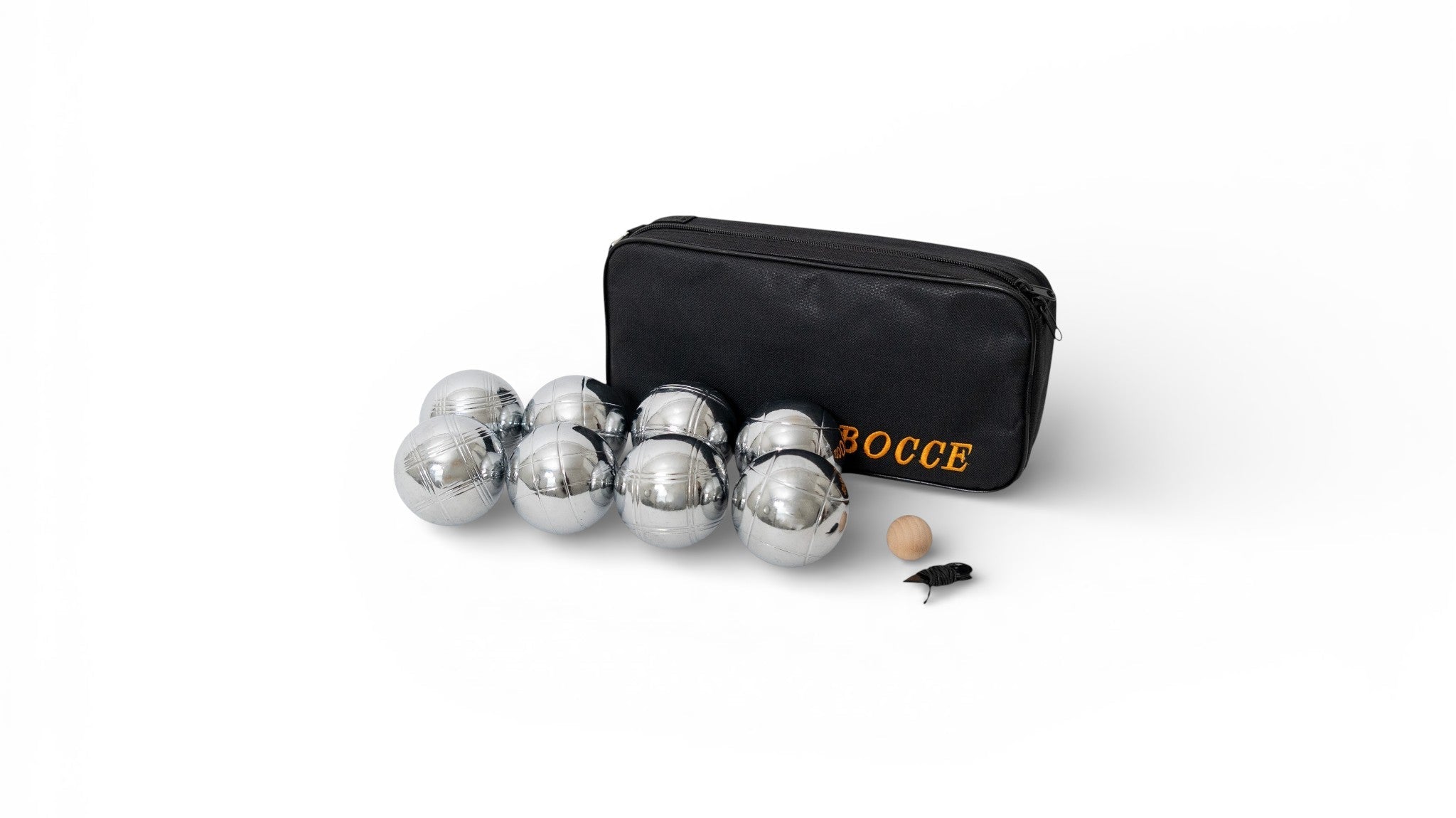 Mini bocce set with 73mm metal bocce balls and a small pallino