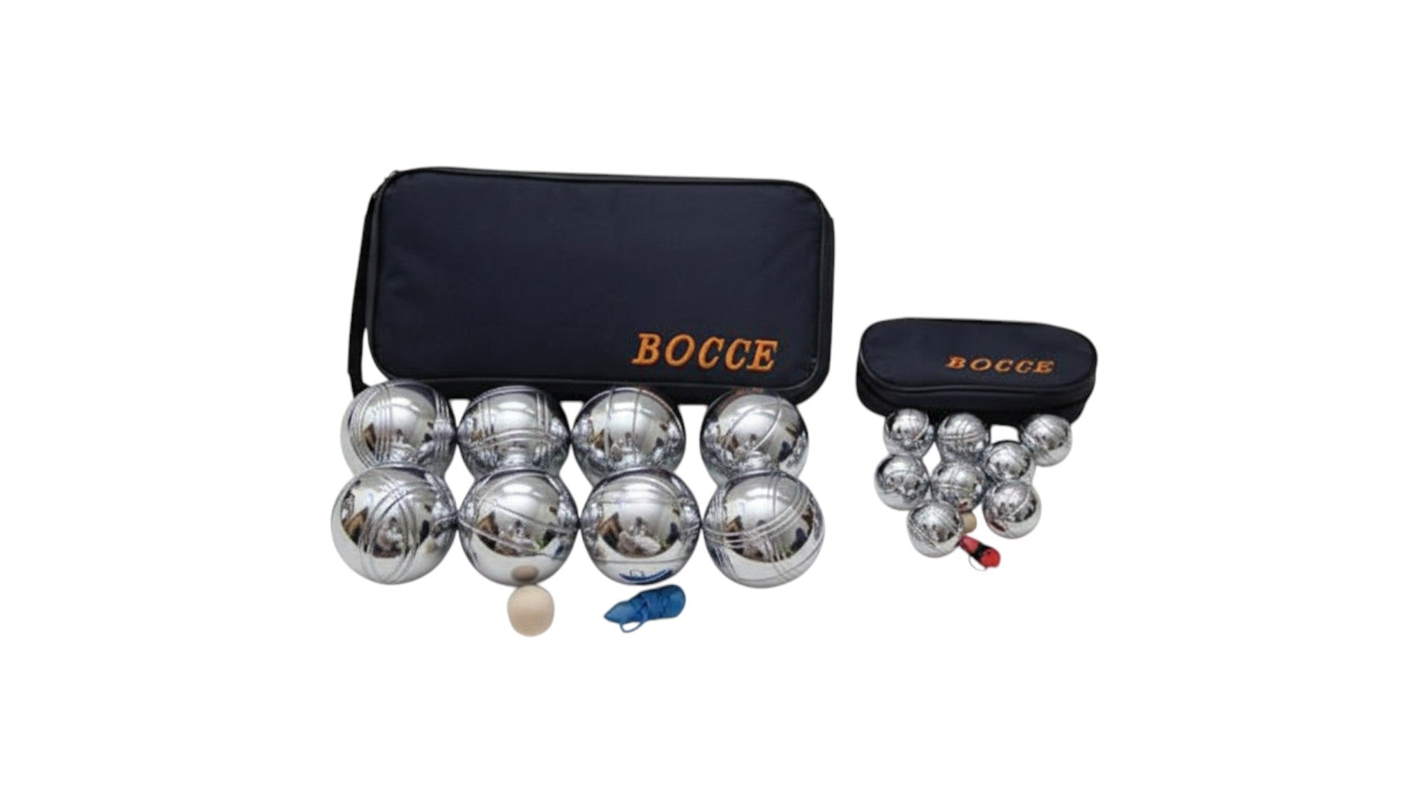 Little and Large Pack Combo with 73mm metal bocce balls and 35mm mini set, ideal for families with kids of mixed ages
