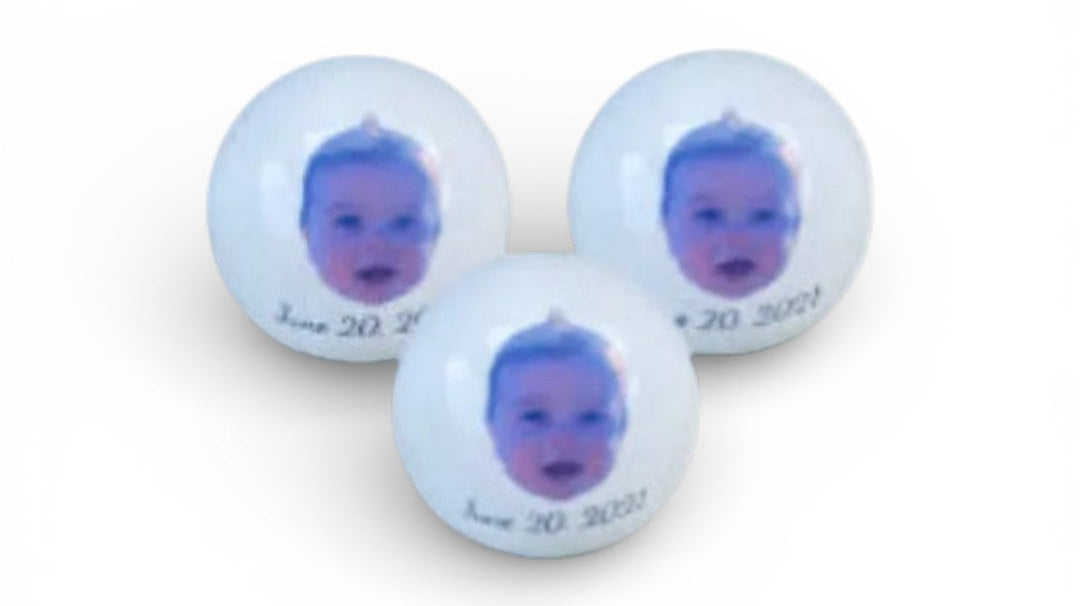 Engraved bocce pallinos with photo and text for personalized wedding gifts