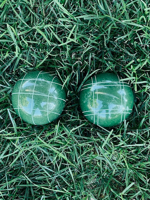 Replacement 2 pack EPCO 107mm Dark Green or Red Bocce Balls with mix of stripes