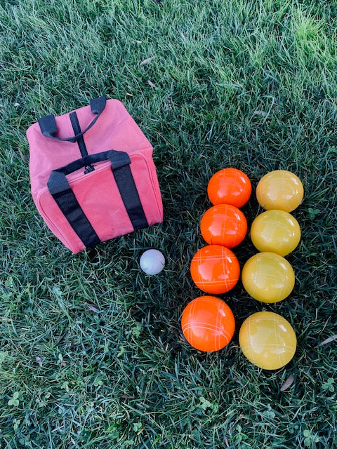 EPCO 110mm GLO Tournament Quality Professional 8 Ball Bocce Set, Orange/Yellow Balls - Bag included.