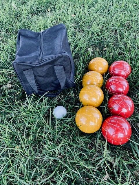 SF 49ers NFL Team, 110 Epco Tournament Red and Gold Bocce Balls with Pallino and Black Bag