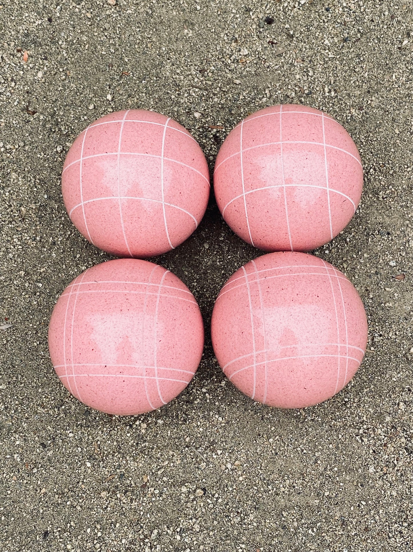 EPCO 107mm 4 pack Bocce Balls Pink Criss Cross and Close Curvey stripes