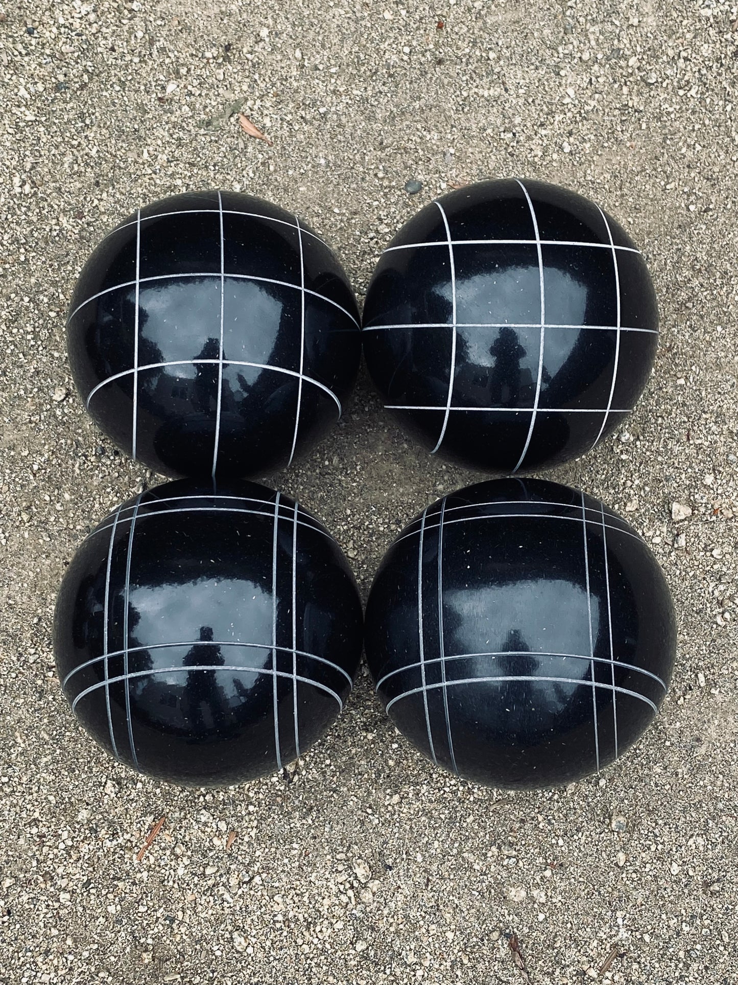 EPCO 107mm 4 pack Bocce Balls Black Criss Cross and Close Curvey stripes