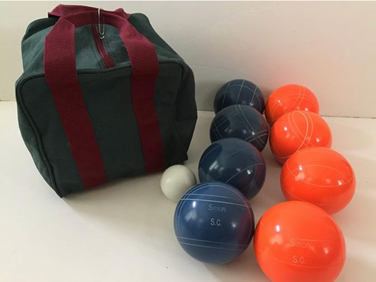 Engraved EPCO 107mm orange /blue Tournament Quality Bocce Set-Bag included