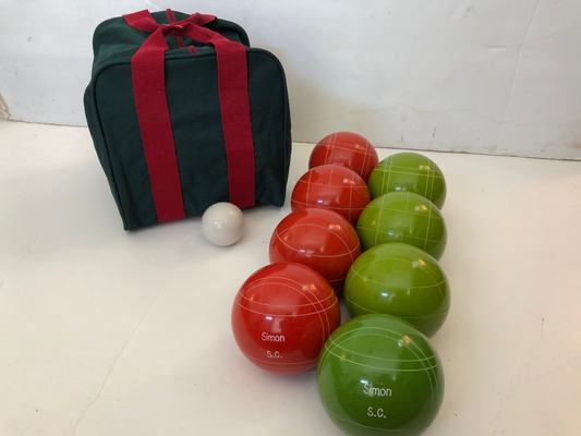 Engraved EPCO 107mm Red and Lime Green Tournament Quality Bocce Ball Set- Bag included