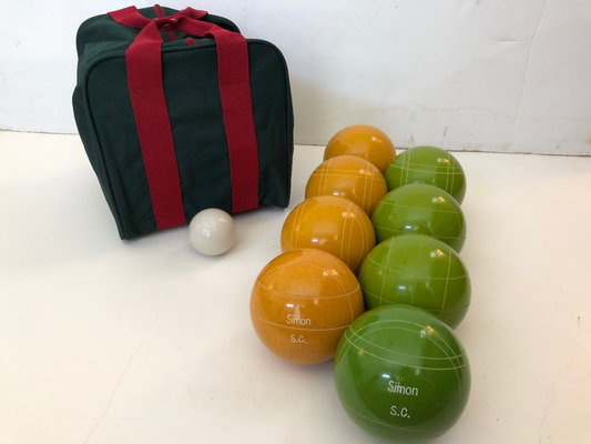Engraved EPCO 107mm Gold and Lime Green Tournament Quality Bocce Ball Set- Bag included