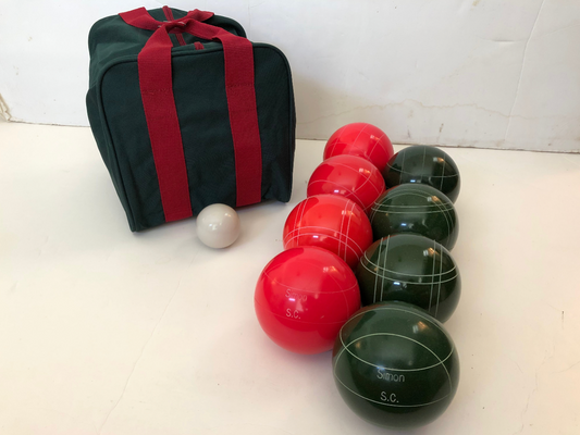 Engraved EPCO 107mm Light Red and Dark Green Tournament Quality Bocce Set- Bag included