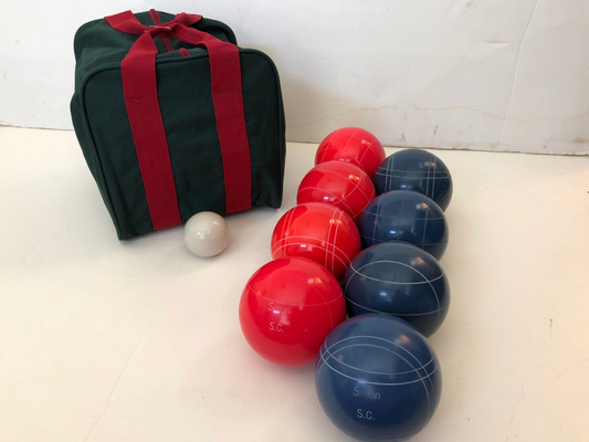 Engraved EPCO 107mm Light Red and Blue Tournament Quality Bocce Set- Bag included