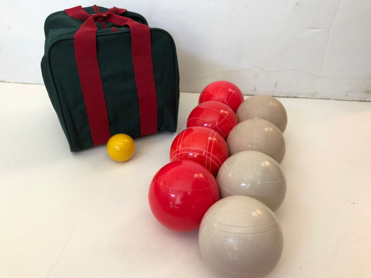 Engraved EPCO 107mm Light Red and White Tournament Quality Bocce Set- Bag included