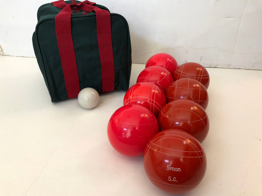 Engraved EPCO 107mm Light Red and Red Tournament Quality Bocce Set- Bag included