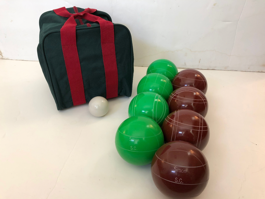 Engraved EPCO 107mm Green and Dark Red Tournament Quality Bocce Set- Bag included