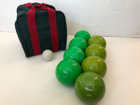 Engraved EPCO 107mm Green and Lime Green Tournament Quality Bocce Set- Bag included