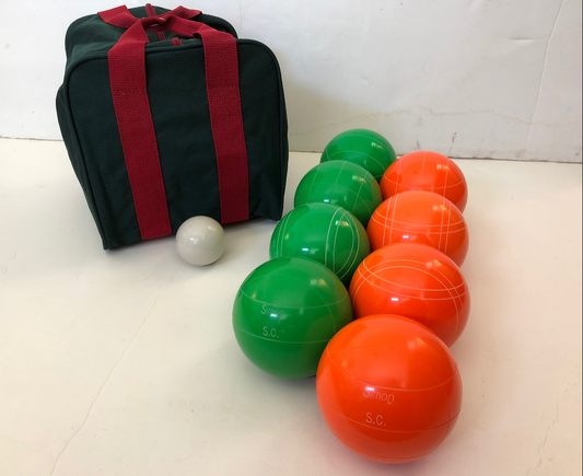 Engraved EPCO 107mm Green and Orange Tournament Quality Bocce Set- Bag included