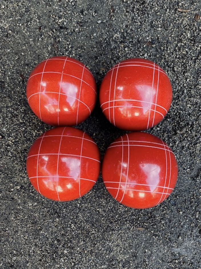 EPCO 107mm 4 pack Bocce Balls rustic red Criss Cross and Close Curvey stripes