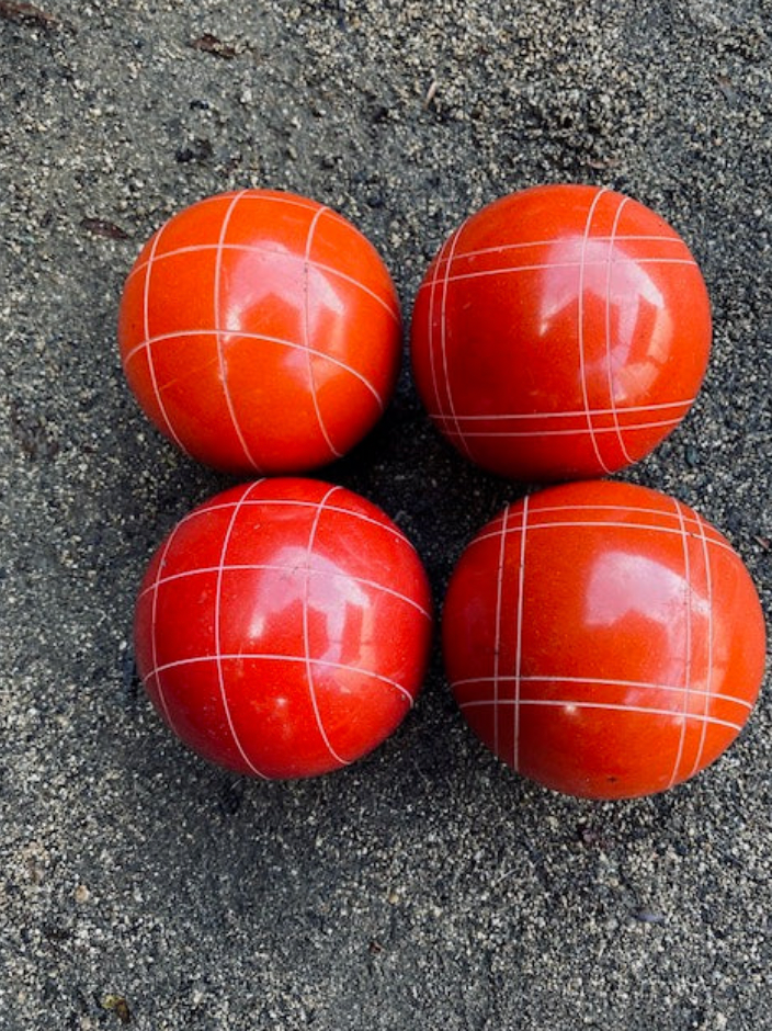 EPCO 107mm 4 pack Bocce Balls rustic orange balls and mix of striping