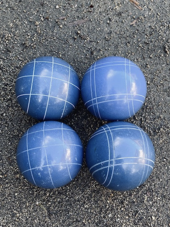 EPCO 107mm 4 pack Bocce Balls Blue Balls and mix of striping