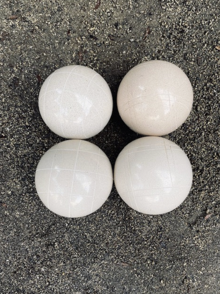 EPCO 107mm 4 pack Bocce Balls white balls and mix of striping