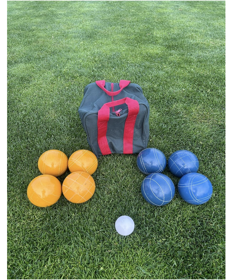 EPCO 107mm Tournament quality Professional Bocce Ball Set - Rustic Yellow/Blue balls- green/maroon bag