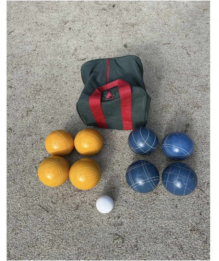 EPCO 107mm Tournament quality Professional Bocce Ball Set - Rustic Yellow/Blue balls- green/maroon bag