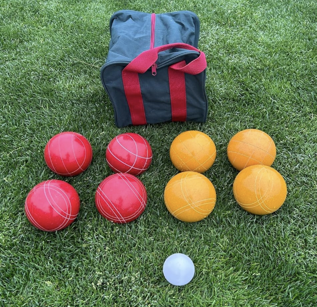 EPCO 107mm Rustic Tournament Quality Professional 8 Ball Bocce Set - Rustic Yellow/Rustic Red balls- green/maroon bag