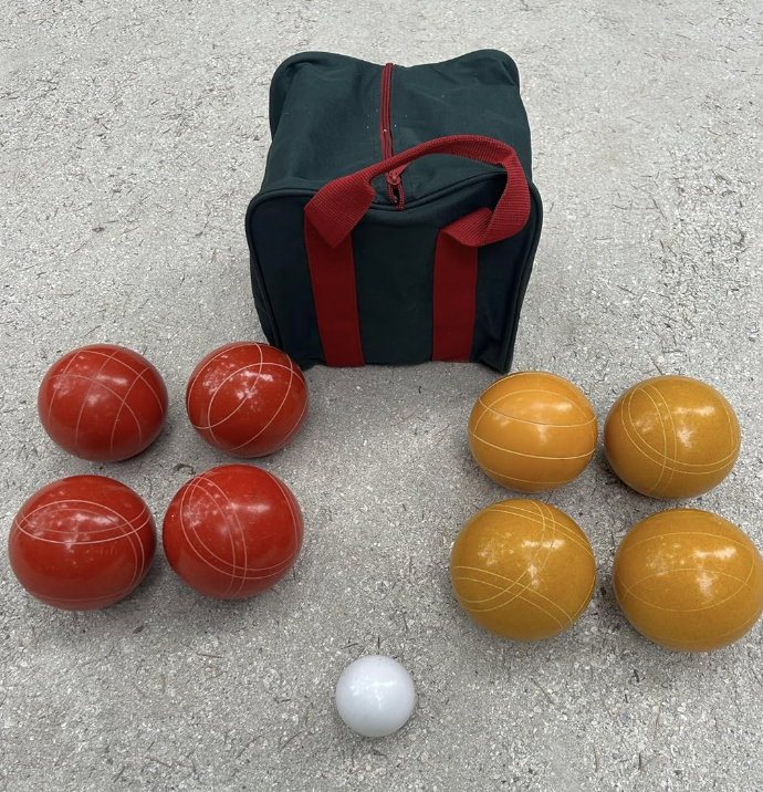 EPCO 107mm Rustic Tournament Quality Professional 8 Ball Bocce Set - Rustic Yellow/Rustic Red balls- green/maroon bag
