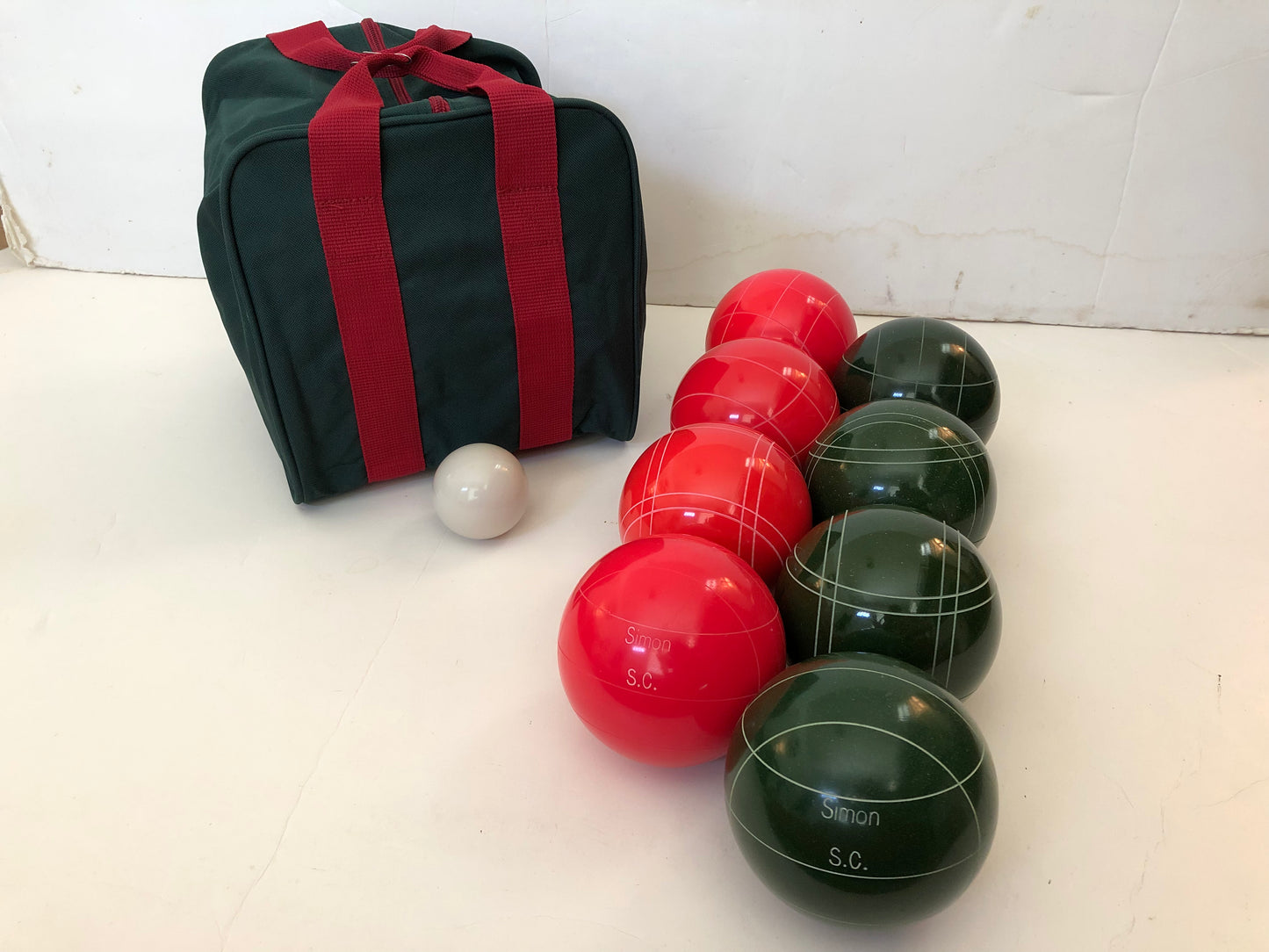 Engraved EPCO 110mm Light Red and Dark Green Tournament Quality Bocce Set- Bag included