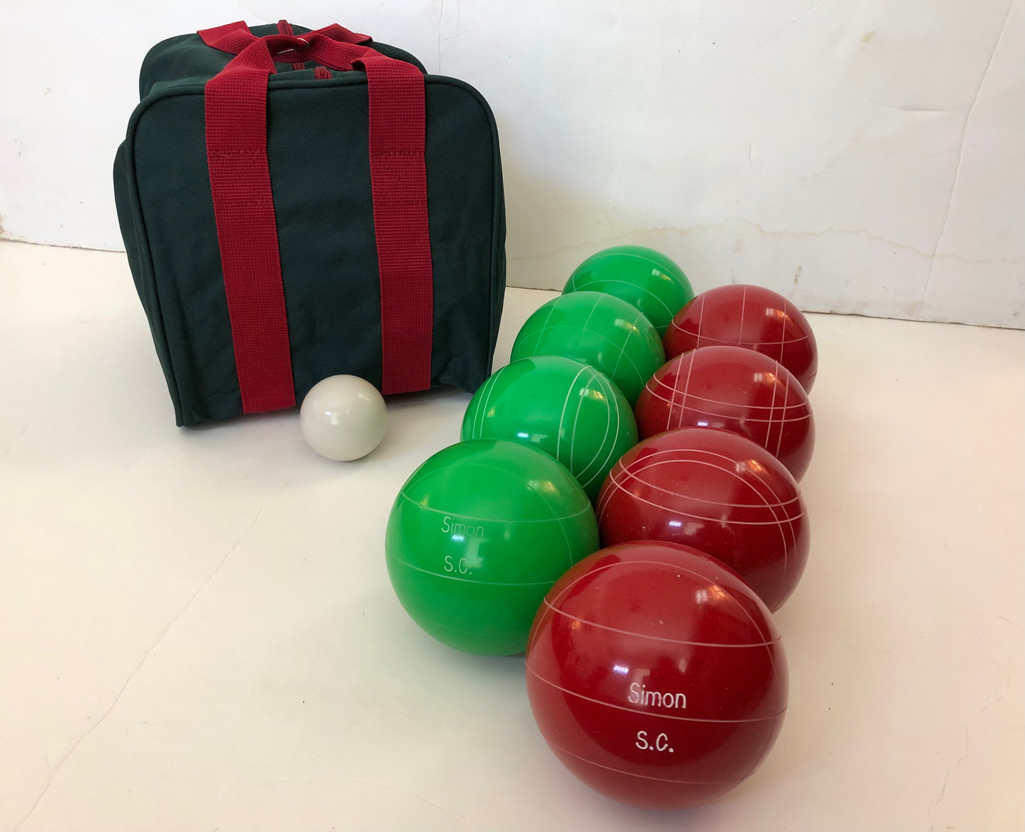 Engraved EPCO 110mm Green and Red Tournament Quality Bocce Set- Bag included