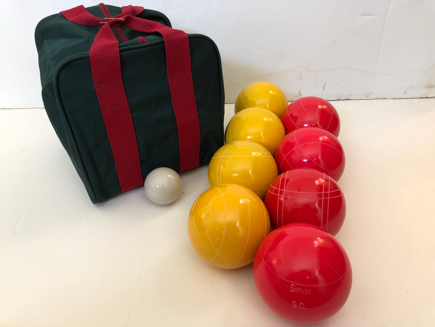 Engraved EPCO 110mm Yellow and Light Red Tournament Quality Bocce Set- Bag included
