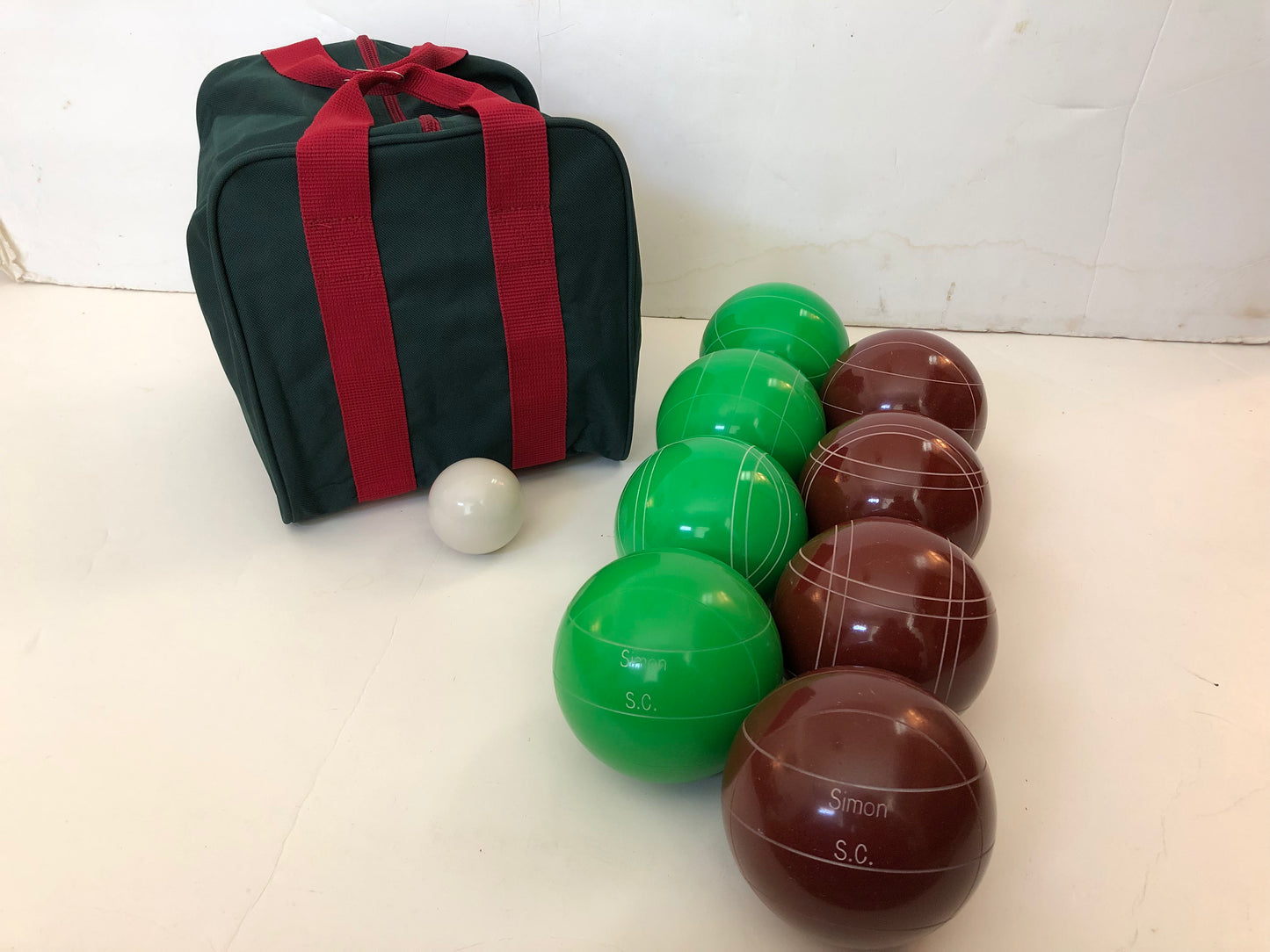 Engraved EPCO 110mm Green and Dark Red Tournament Quality Bocce Set- Bag included