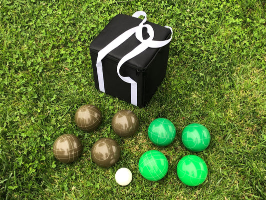 107mm Family Bocce Set with Olive Brown and Green Balls with Black Bag