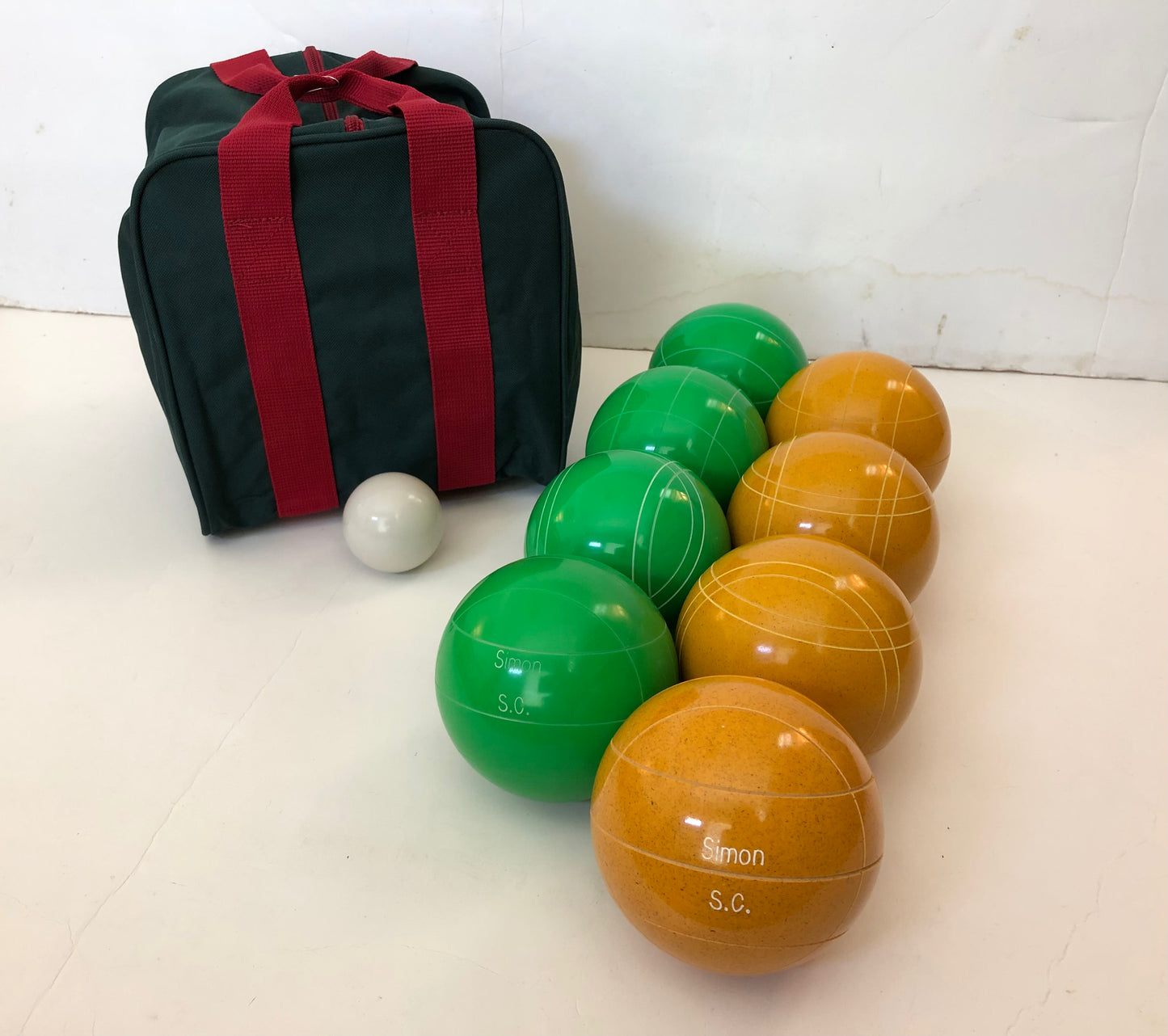 Engraved EPCO 110mm Green and Gold Tournament Quality Bocce Set- Bag included