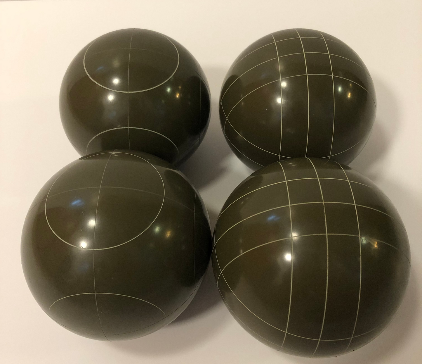 107mm Family 4 pack Bocce Balls - Olive Brown with 2 different scoring patterns
