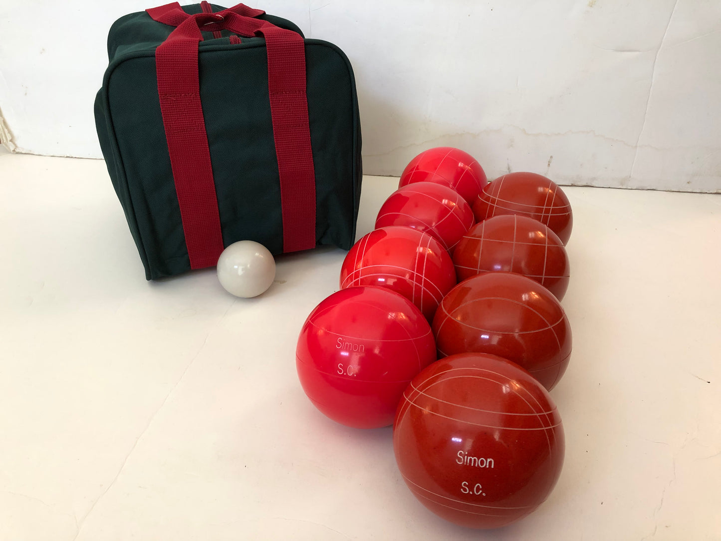 Engraved EPCO 110mm Light Red and Red Tournament Quality Bocce Set- Bag included