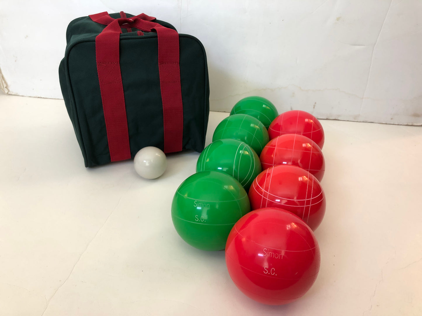 Engraved EPCO 110mm Green and Light Red Tournament Quality Bocce Set- Bag included