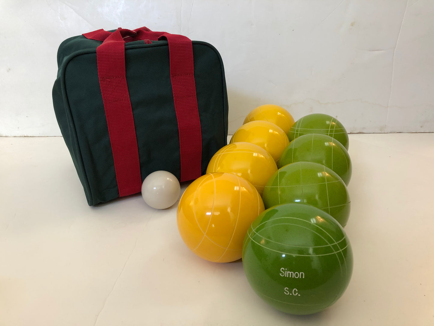 Engraved EPCO 110mm Yellow and Lime Green Tournament Quality Bocce Set- Bag included